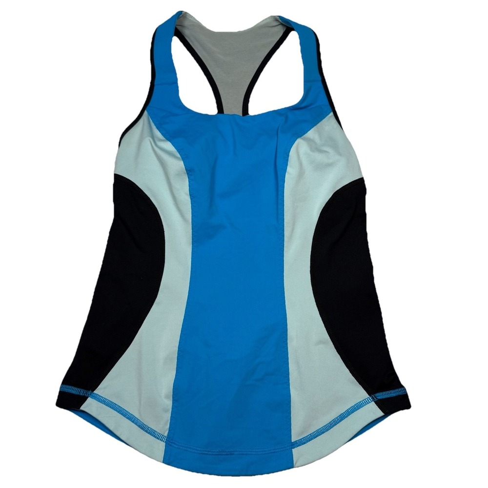 Lululemon Shirt Women 4 Teal Blue Black Tank Top Built In Bra Racerback (NoPads)